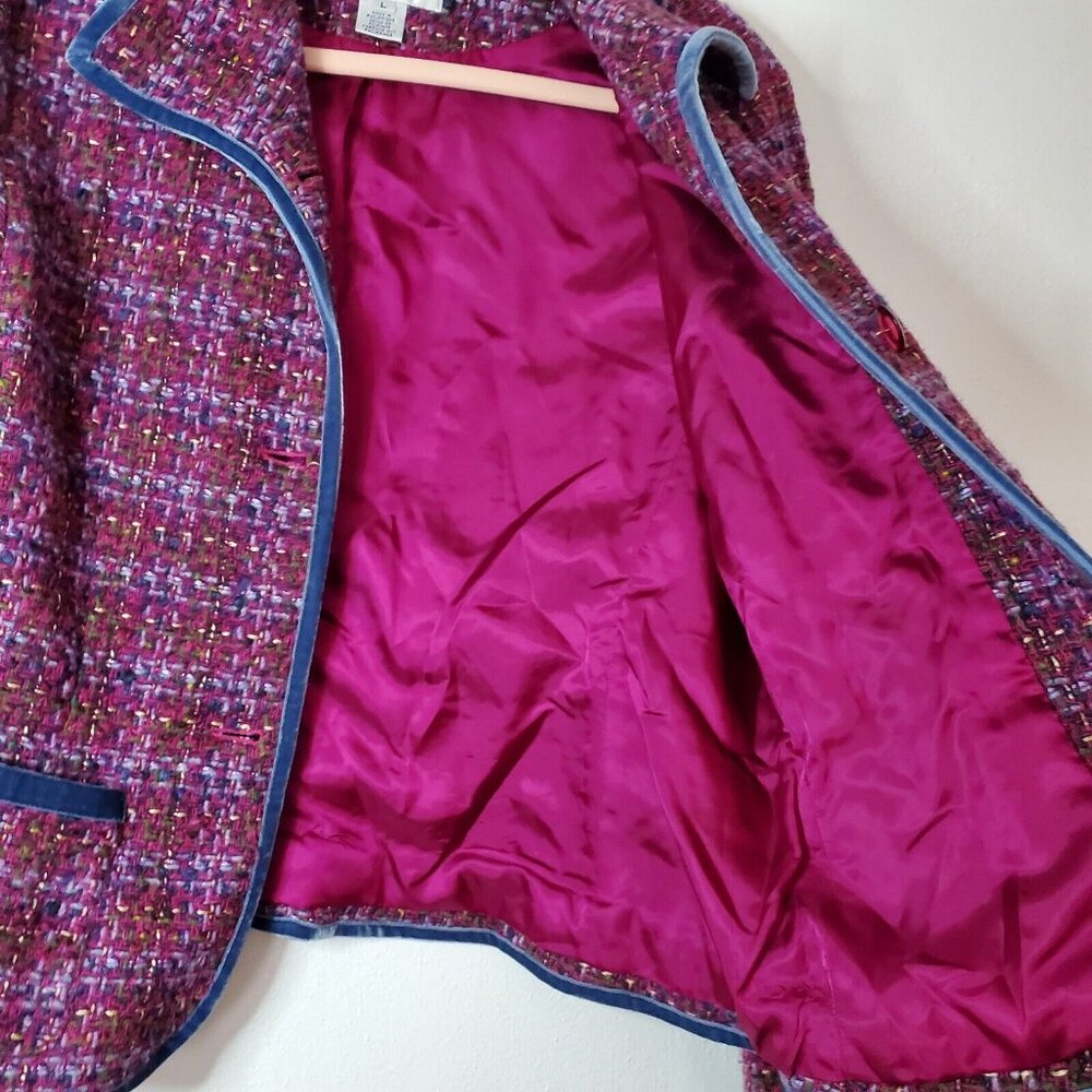 Jones New York Country Women Sz Large Purple Pink Tweed Wool Blend Blazer Jacket - Picture 10 of 12